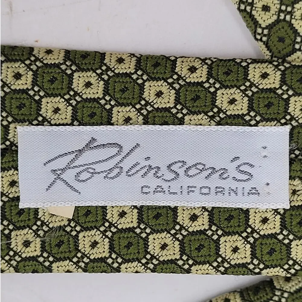 Vintage Christian Dior Men's Green Geometric Medallion Jacquard Tie preppy Retro
